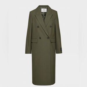 Aritzia Constant Coat Re(Essential) Double-Breasted Long Coat in Dark Olive
